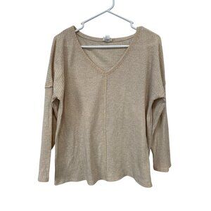 Bibi Thermal Top Size Small V Neck Long Sleeve Waffle Knit Beige Comfort Neutral